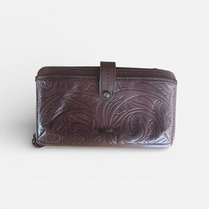 The Sak Embossed Leather Zip Around Wallet | Brown | EUC